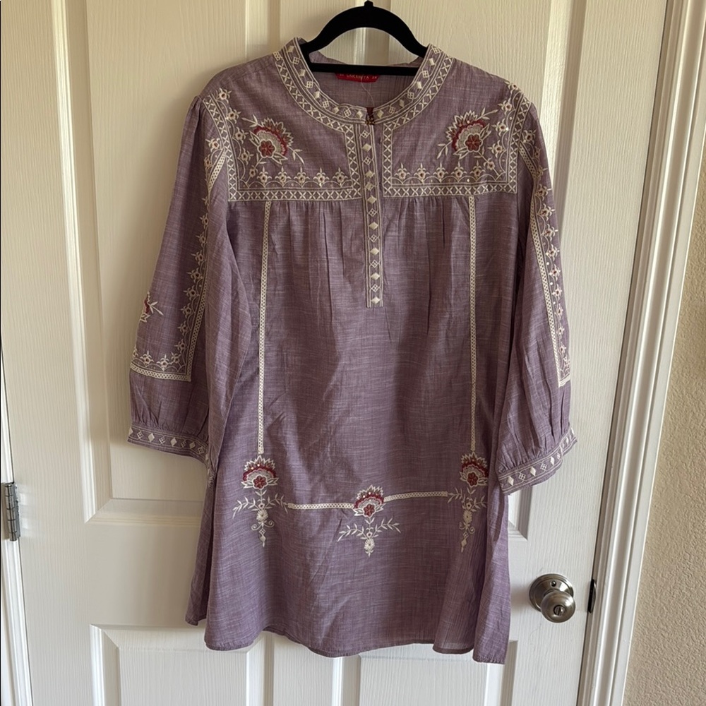 Lavender Embroidered Kurtha Tunic Top - from India